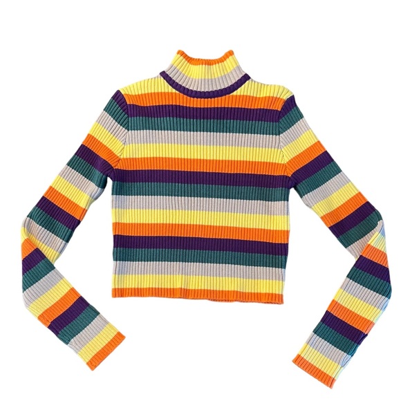 CIDER WOMENS COLORFUL STRIPED CROPPED TURTLENECK NWT - Picture 1 of 9